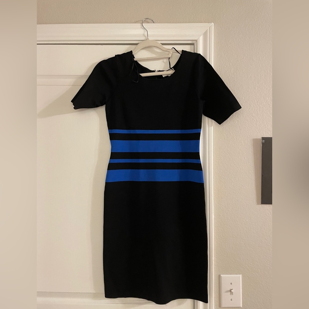 Henri Bendel Black Dress with Blue Stripes